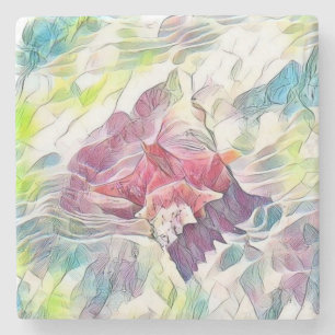 Porta-copo De Pedra Cana rosa na pintura aquosa do mar
