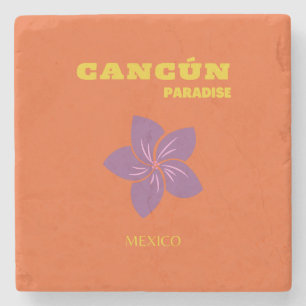 Porta-copo De Pedra Cancun, México, Viagem, Arte Tropical, Laranja