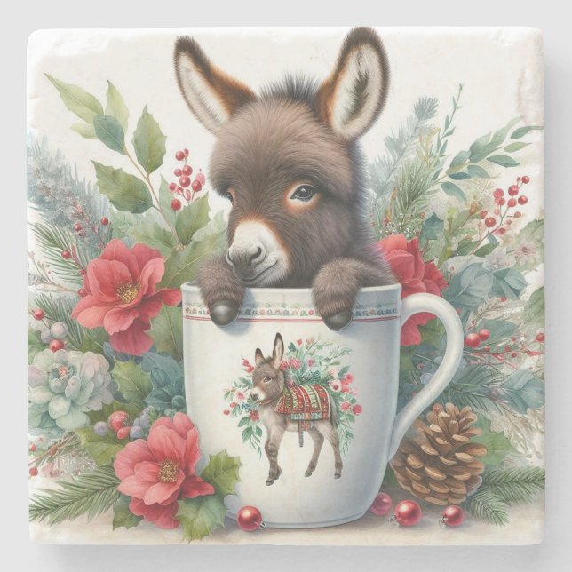 Porta-copo De Pedra Caneca de Natal Burro (Frente)