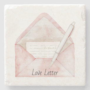 Porta-copo De Pedra Caneta Carta de Amor Envelope Rosa
