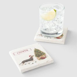 Porta-copo De Pedra Cão de Natal Negro e Tan Dachshund Engraçado