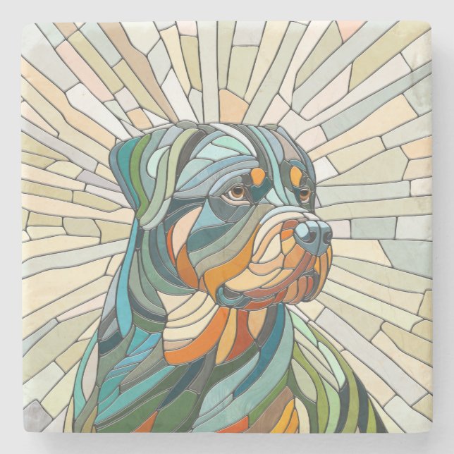 Porta-copo De Pedra Cão rottweiler - arte mosaica (Frente)