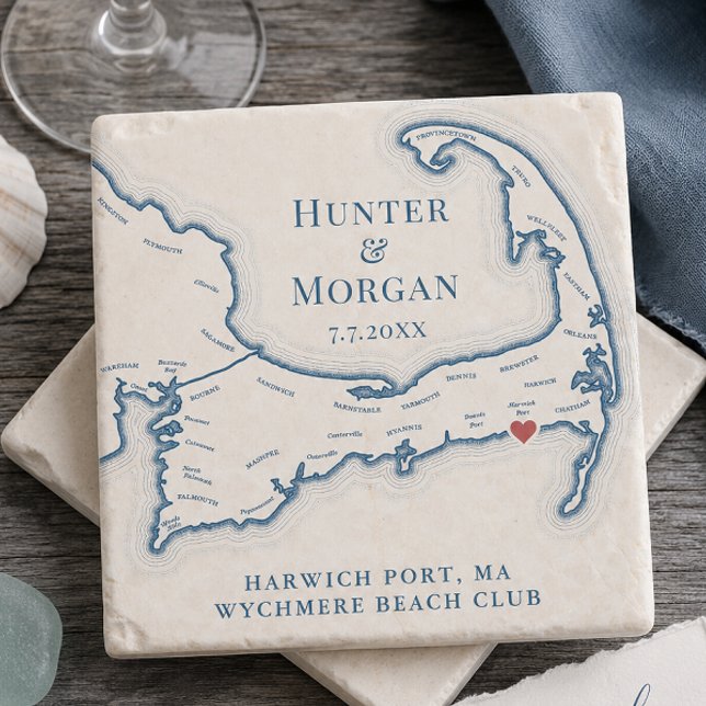 Porta-copo De Pedra Cape Cod Mapa de Presente de Casamento Wychmere Be (Wychmere Beach Club Wedding Stone Coaster Cape Cod Map Wedding Favor by Coastal Map Designs)