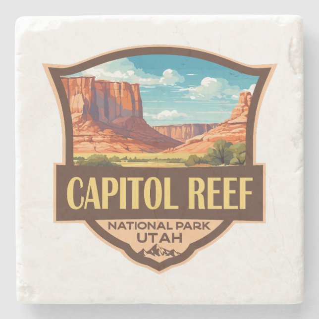 Porta-copo De Pedra Capitol Reef National Park Ilustração de Arte Retr (Frente)