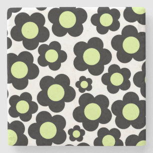 Porta-copo De Pedra Caprichoso Preto & Verde Lima Floral Retro Alegre