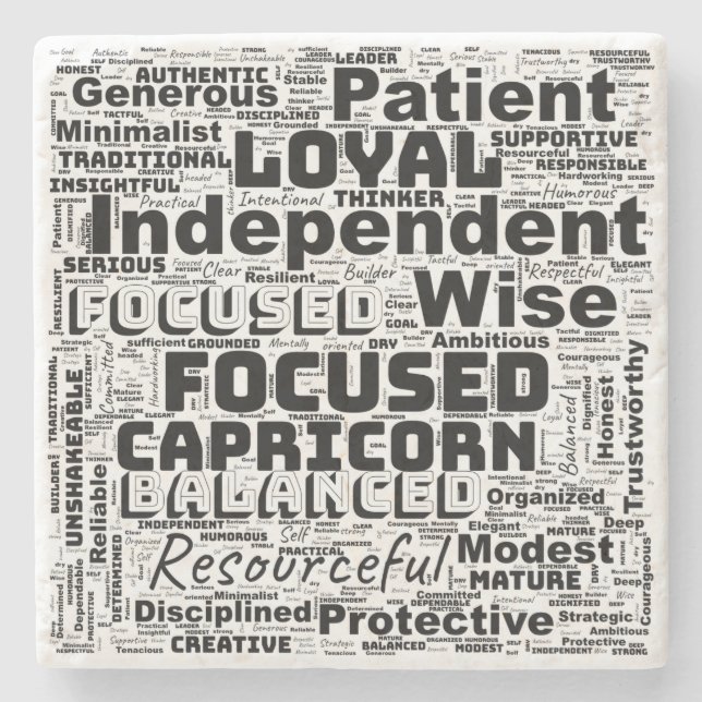 Porta-copo De Pedra Capricorn Zodiac Word Cloud Inspiration (Frente)