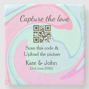 Porta-copo De Pedra Capture o amor adicione QR scan mármore rosa azul