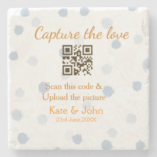 Porta-copo De Pedra Capture o amor adicione QR scan upload imagem azul