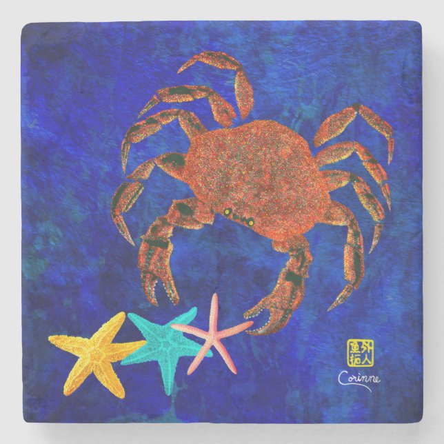 Porta-copo De Pedra Caranguejo e Starfish - Porta copos Marble (Frente)