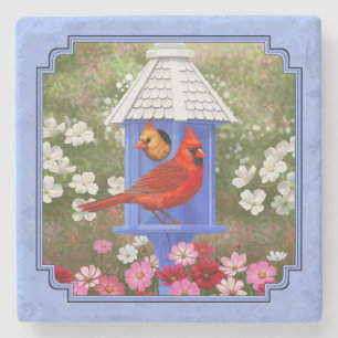 Porta-copo De Pedra Cardinhos e Azul-Casinha-redonda