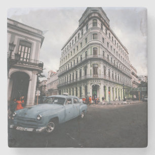 Porta-copo De Pedra Carro vintage Clássico Azul Cityscape