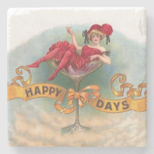 Porta-copo De Pedra Cartaz de Mulher Antiga em Copo de Champanhe: Bar