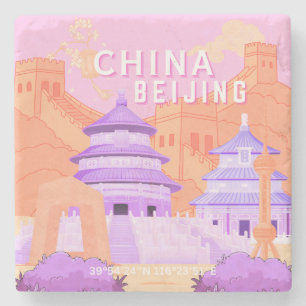 Porta-copo De Pedra Cartaz de Viagem de Pequim China Arte Rosa e Lav