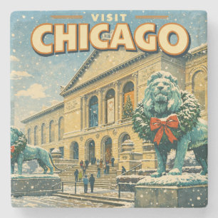 Porta-copo De Pedra cartaz do Instituto de Arte de Chicago no inverno