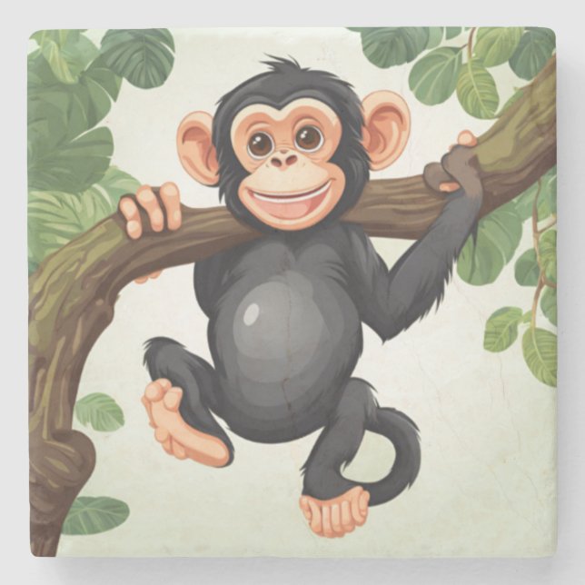 Porta-copo De Pedra Cartoon Chimpanzé Engraçado e Bonito (Frente)