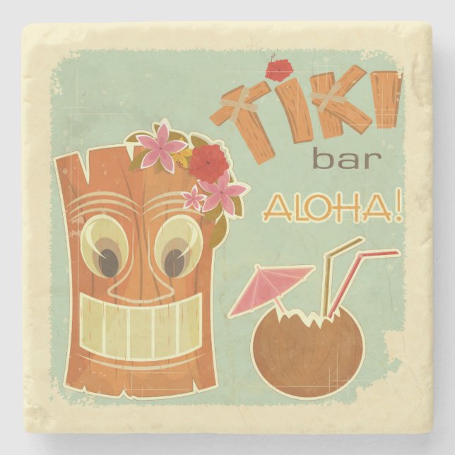 Porta-copo De Pedra Cartoon de abacaxi com Bar de Aloha Cute Tiki (Frente)