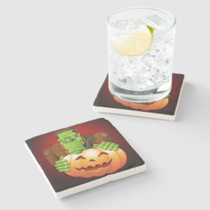 Porta-copo De Pedra Cartoon Frankenstein Monster com Pumpkin