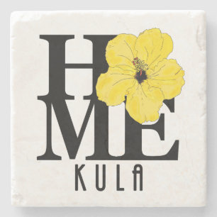 Porta-copo De Pedra CASA Kula Yellow Hibiscus