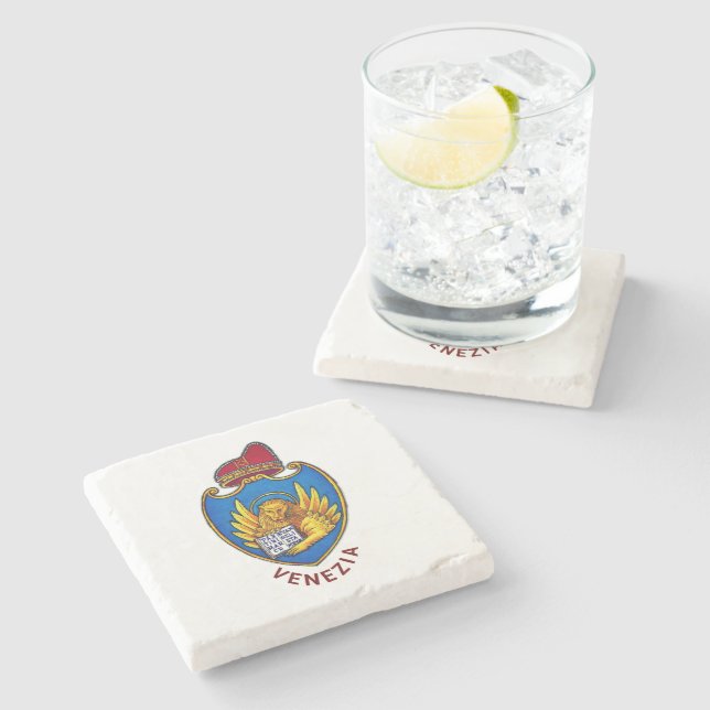 Porta-copo De Pedra Casaco de Armas de Veneza, Itália (Lateral)