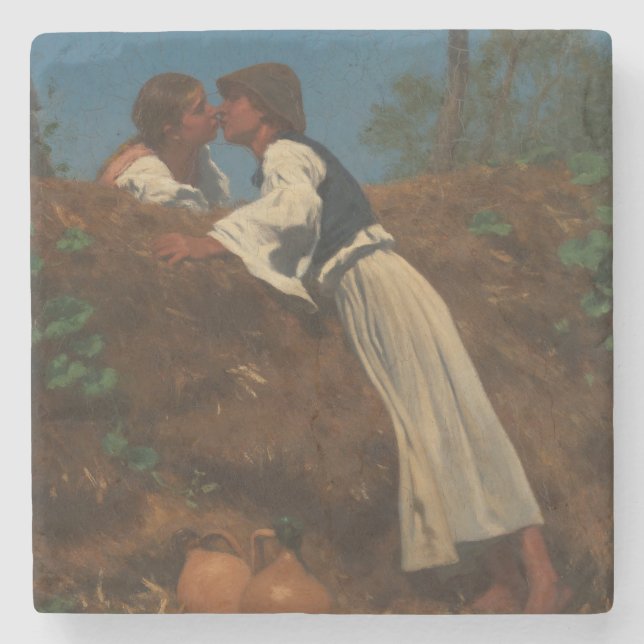 Porta-copo De Pedra Casal de beijo (The Kiss) (por von Pettenkofen) (Frente)