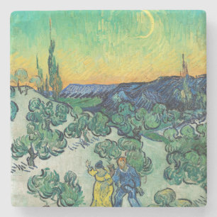 Porta-copo De Pedra Casal Romântico de Van Gogh Caminhando sob a Lua