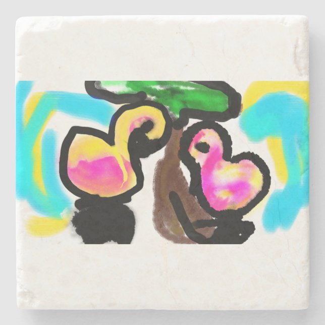 Porta-copo De Pedra Casamento de flamingos Rosa (Frente)