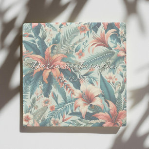Porta-copo De Pedra Casamento de Folhas Tropicais Elegantes Florais Ex