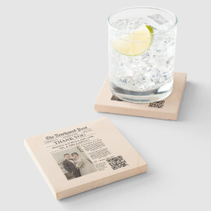 Porta-copo De Pedra Casamento de Foto Único do Jornal Obrigado