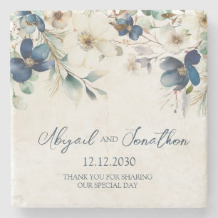 Porta-copo De Pedra Casamento de Inverno Floral Azul Elegante