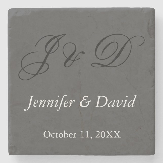 Porta-copo De Pedra Casamento de Monograma de Script de Caligrafia Atr (Frente)