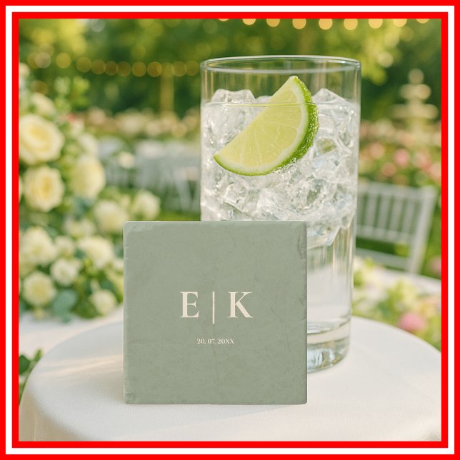 Porta-copo De Pedra Casamento de Monograma Verde Sage (Criador carregado)