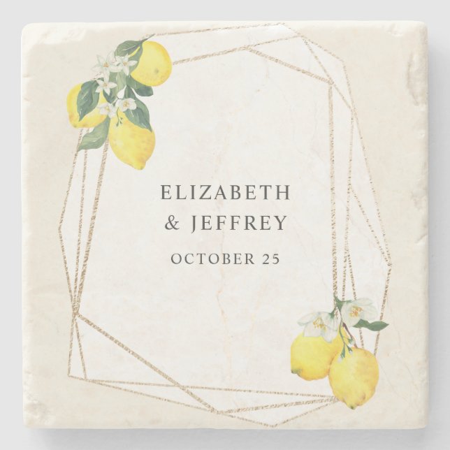 Porta-copo De Pedra Casamento de Verão Rustic Lemon Citrus Boho (Frente)