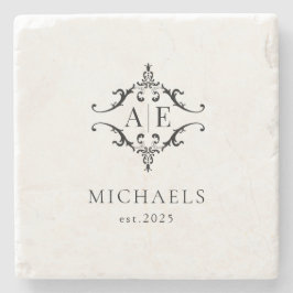 Porta-copo De Pedra Casamento do Monograma do Paixão Negro e Branco El