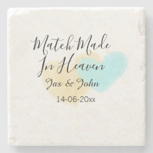 Porta-copo De Pedra Casamento feito no céu azul amarelo pastel coração