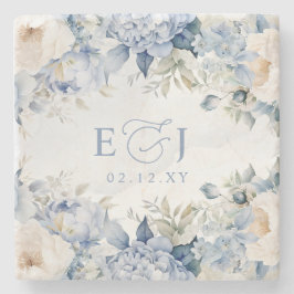 Porta-copo De Pedra Casamento Floral Azul-Dusty Botânico Moderno Elega