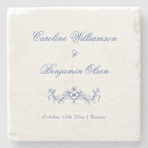 Porta-copo De Pedra Casamento Floral Clássico Azul Elegante Francês Co