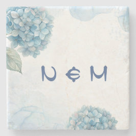 Porta-copo De Pedra Casamento Floral de Aquarela com Hortênsia Azul Em