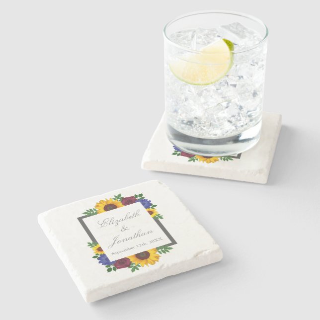 Porta-copo De Pedra Casamento Floral de Rosa de Sunflower (Lateral)