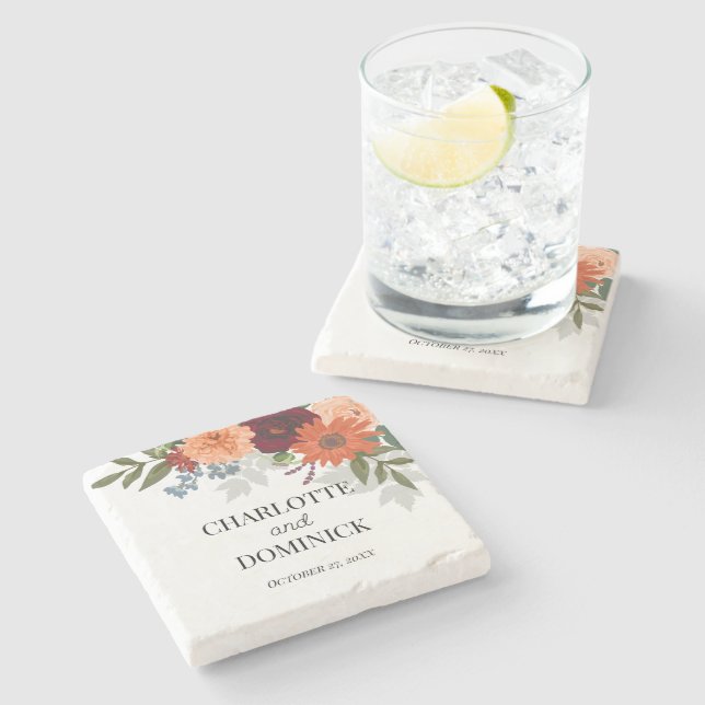 Porta-copo De Pedra Casamento Floral do Jardim de Queda Burgundy (Lateral)