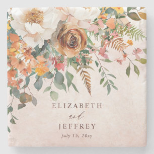 Porta-copo De Pedra Casamento Floral Laranja Rústico de Outono