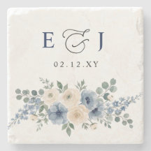Casamento Floral Moderno Azul Poeirento Marfim Beg