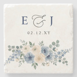 Porta-copo De Pedra Casamento Floral Moderno Azul Poeirento Marfim Beg