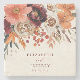 Porta-copo De Pedra Casamento Floral Outonal Laranja Borgonha