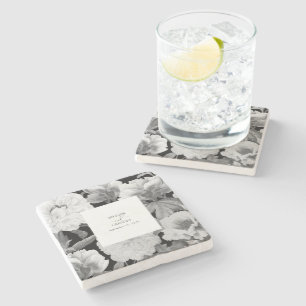 Porta-copo De Pedra Casamento Floral por Aquarela de Peões Pretos e Br