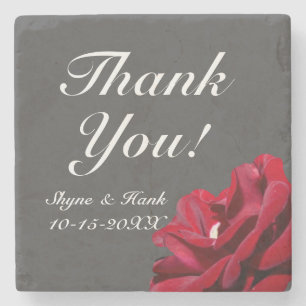 Porta-copo De Pedra Casamento Floral Vermelho Marsala Burgundy Obrigad