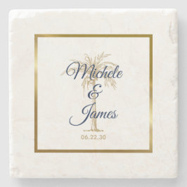 Porta-copo De Pedra Casamento Moderno da Árvore de Palma do Ouro Azul 