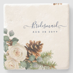 Porta-copo De Pedra Casamento no inverno Eucalyptus Greenery White Ros