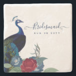 Porta-copo De Pedra Casamento outono de inverno Peacock Blue Burgundy<br><div class="desc">Belo Pavão com Teal e azul, flores burguentas, folhas verdes sagazes aparecem no outono, outono, itens de casamento no inverno. Parte de uma coleção maior que inclui convites para casamento de orçamento, salvar as datas, RSVPs, obrigado de cartões com fotos, presentes de noiva e festa de casamento e muito mais....</div>