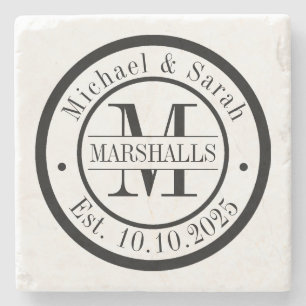 Porta-copo De Pedra Casamento por Monograma Personalizado