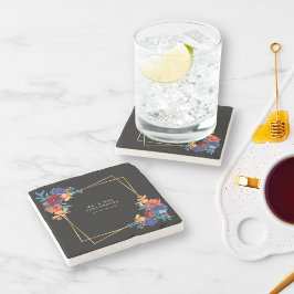 Porta-copo De Pedra Casamento Preto Moderno da Flor Fiesta Mexicana